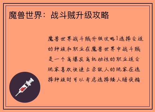 魔兽世界：战斗贼升级攻略